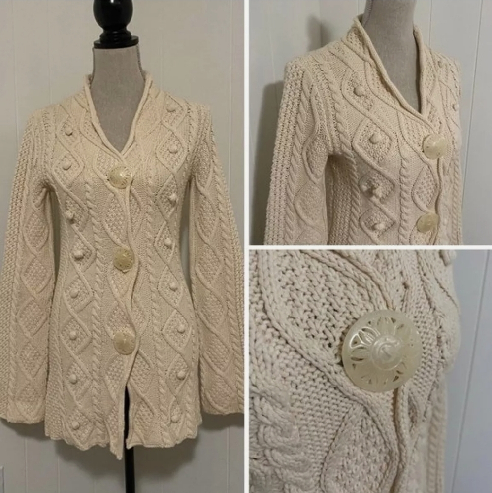 Free People Chunky Cream Cardigan with Ivory Buttons